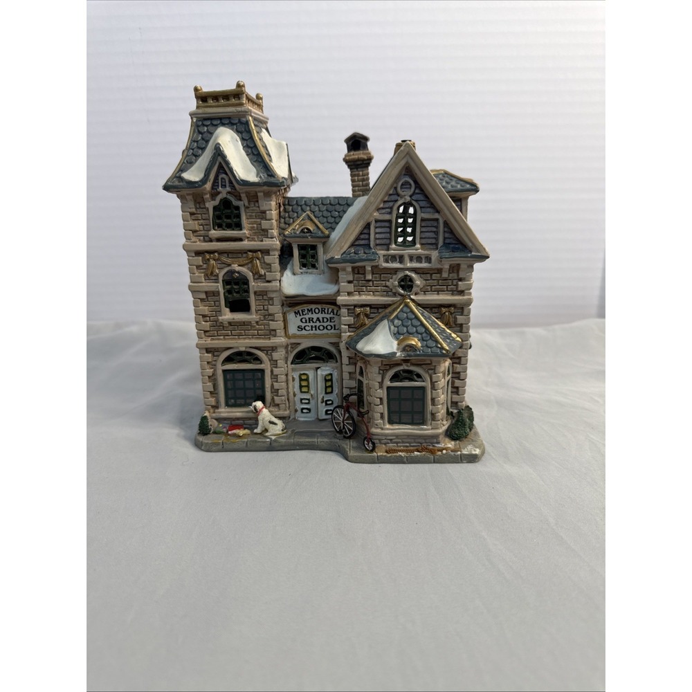 Lemax Christmas Village Memorial Grade School 2004 Missing Clock & Flag